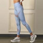 High Waist Ankle Length Sports Leggings with Mesh Panel and Quick Dry