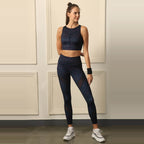 High Waist Ankle Length Sports Leggings with Mesh Panel and Quick Dry