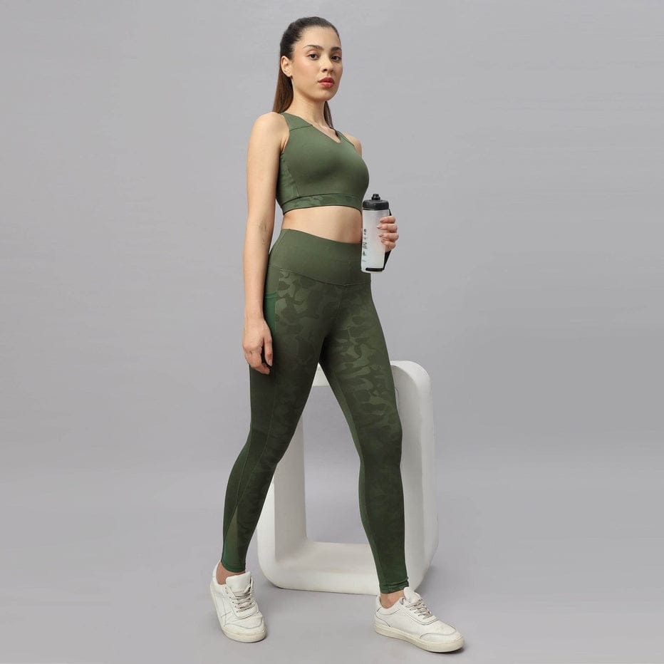 High-Waist Ankle-Length Comprassion Quick Dry Embossed Sports Leggings