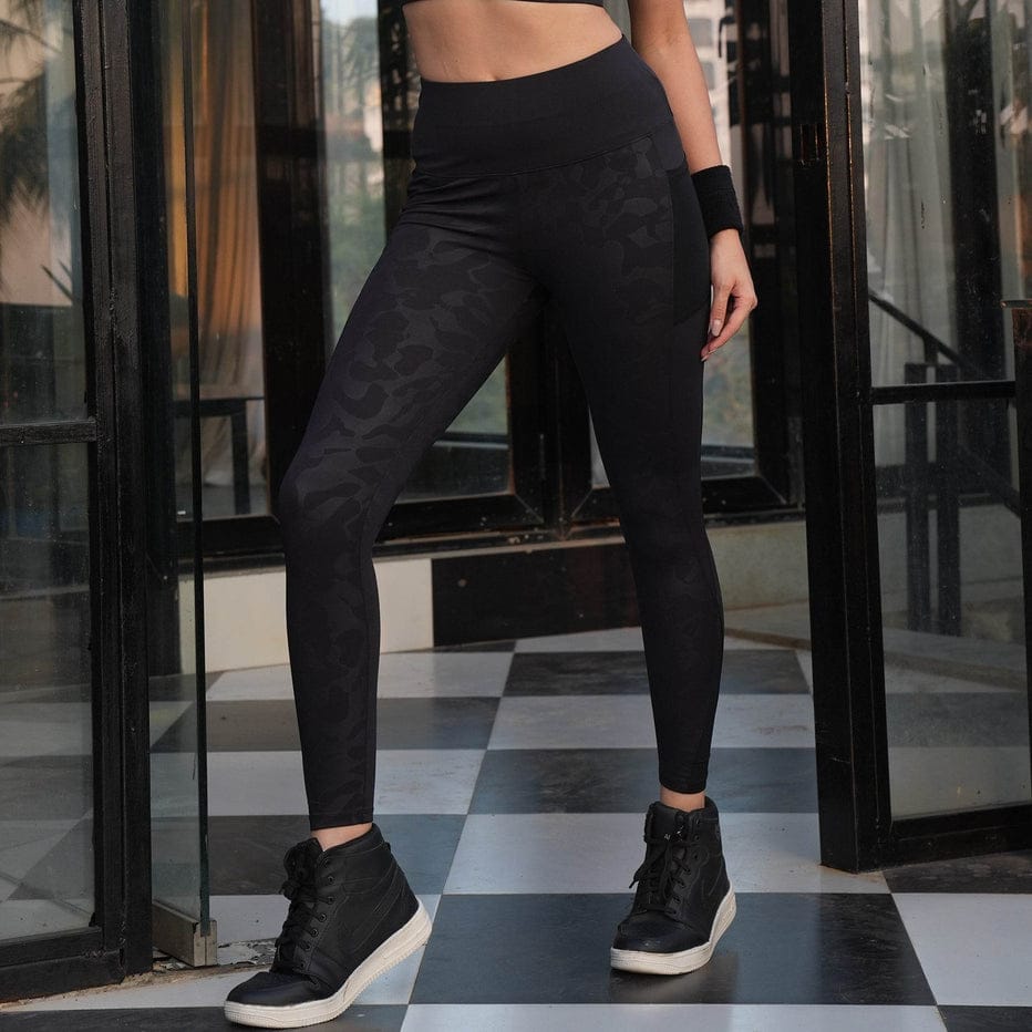 High-Waist Ankle-Length Comprassion Quick Dry Embossed Sports Leggings
