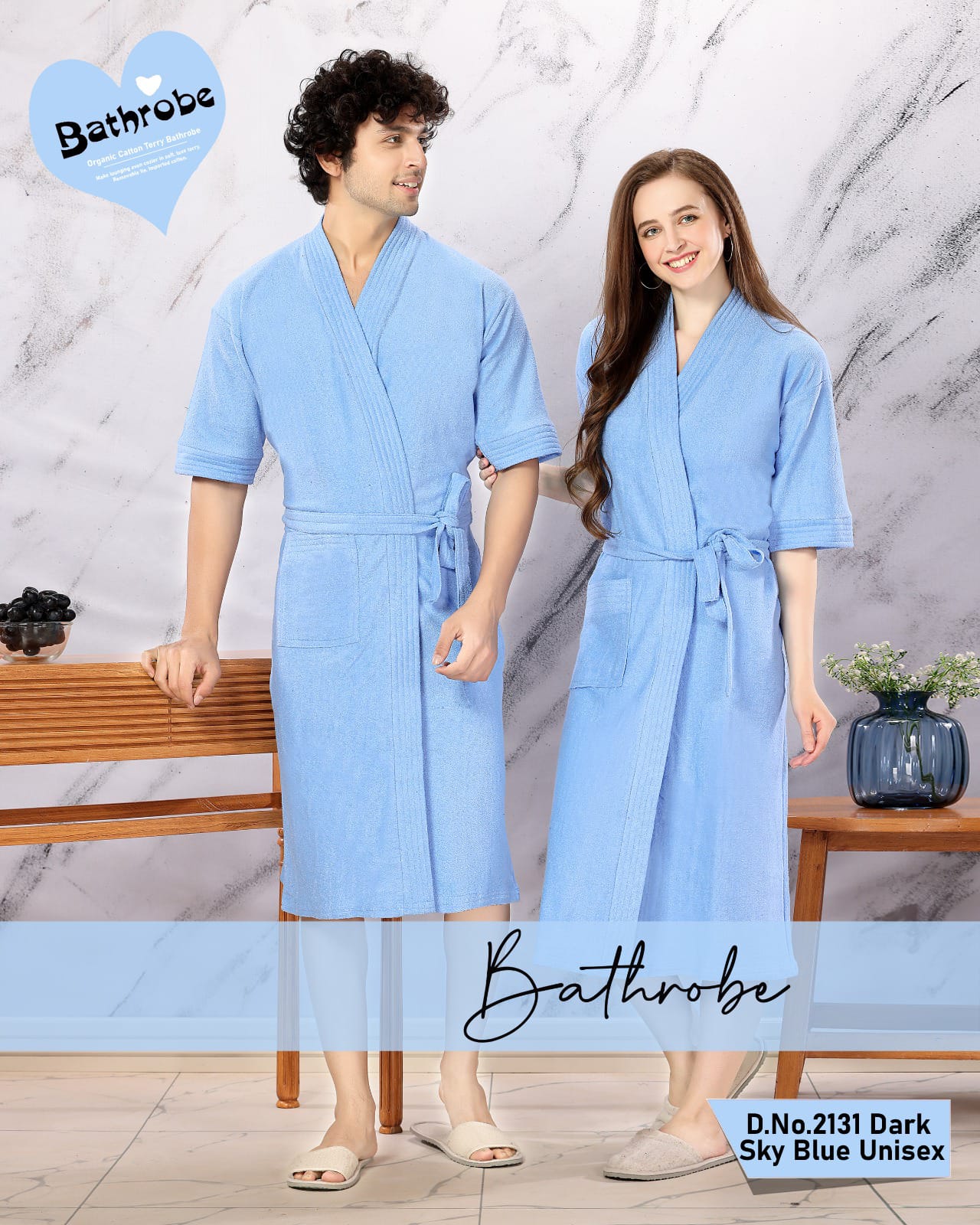 Bathrobe for Women Micro Terry Cotton Towel Robe | Unisex Bathrobe- LIGHT BLUE